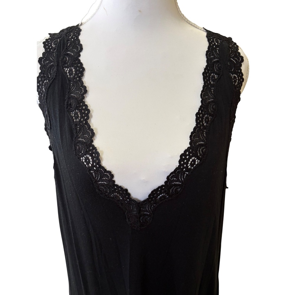 Vintage I. Magnin Womens Black Lace Trim Sexy Maxi Nightgown L Soft goth cotton‎ - Picture 3 of 6